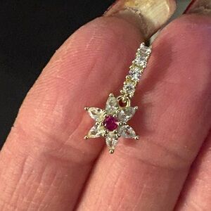 Nose Ring- Copper Alloy Gold Tone 20 G Dangle Nose Ring Hoop Star CZ Ring